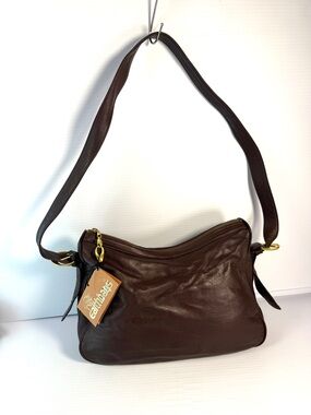 Earth Bags Brown Leather Shoulder Bag with Gold Accents